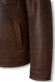 Hudson Brown Merino Shearling Leather Jacket with rich brown leather exterior and soft Merino shearling interior for warmth and style