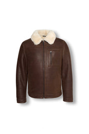 Hudson Brown Merino Shearling Leather Jacket with rich brown leather exterior and soft Merino shearling interior showcasing timeless style and quality craftsmanship