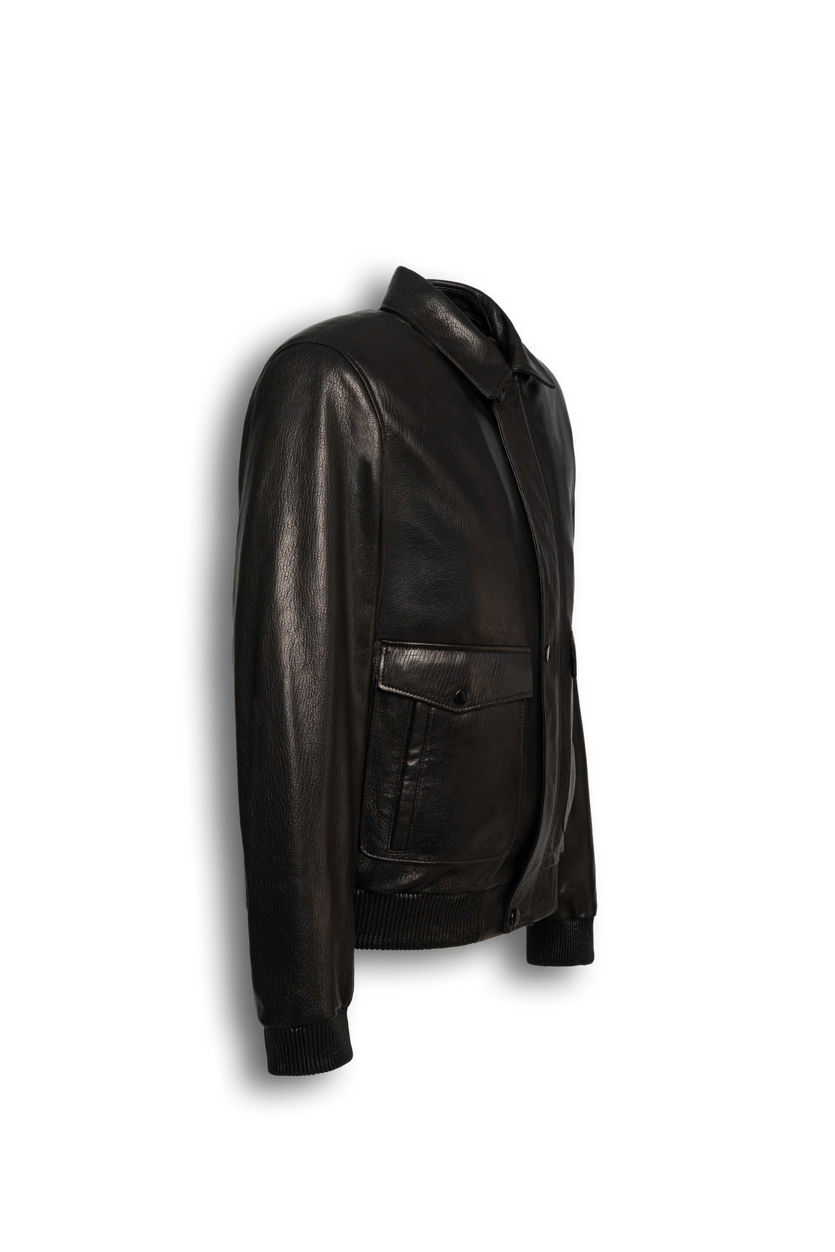 Alden Leather Bomber Jacket black genuine leather with structured collar and flap pockets