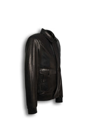 Alden Leather Bomber Jacket black genuine leather with structured collar and flap pockets