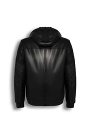 Black Arctic hooded leather bomber jacket with shearling lining