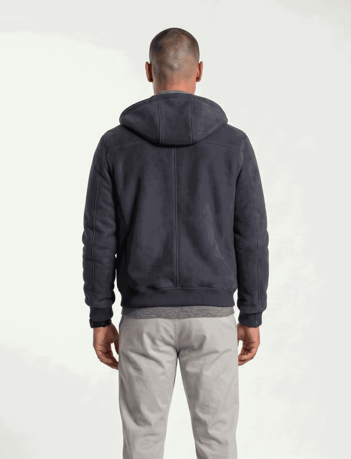 Arctic Hooded Shearling Bomber jacket in premium leather with Merino shearling lining and removable hood