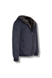 Arctic Hooded Shearling Bomber luxury leather jacket with removable hood and Merino shearling lining