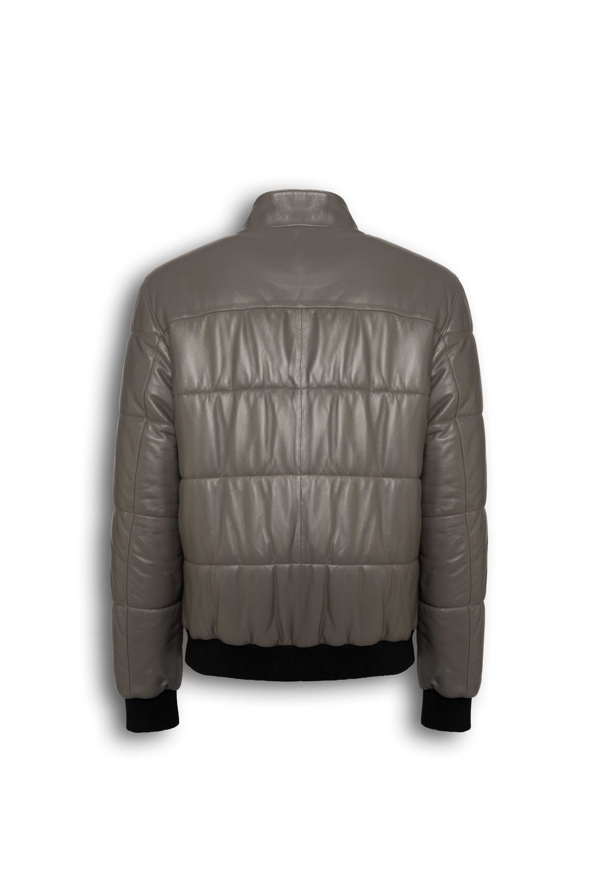 Zalvaro Arno taupe leather puffer jacket with quilted design and stand collar