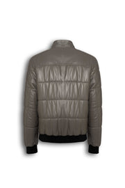 Zalvaro Arno taupe leather puffer jacket with quilted design and stand collar