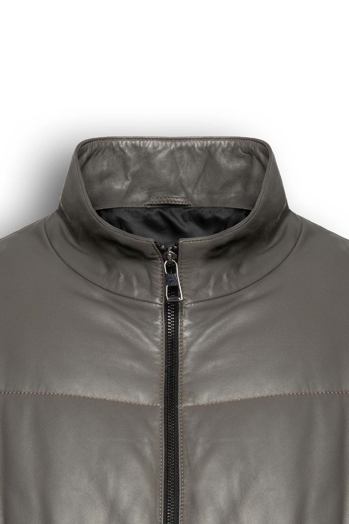 Zalvaro Arno taupe leather puffer jacket with quilted design and stand collar for men