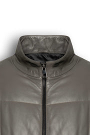 Zalvaro Arno taupe leather puffer jacket with quilted design and stand collar for men