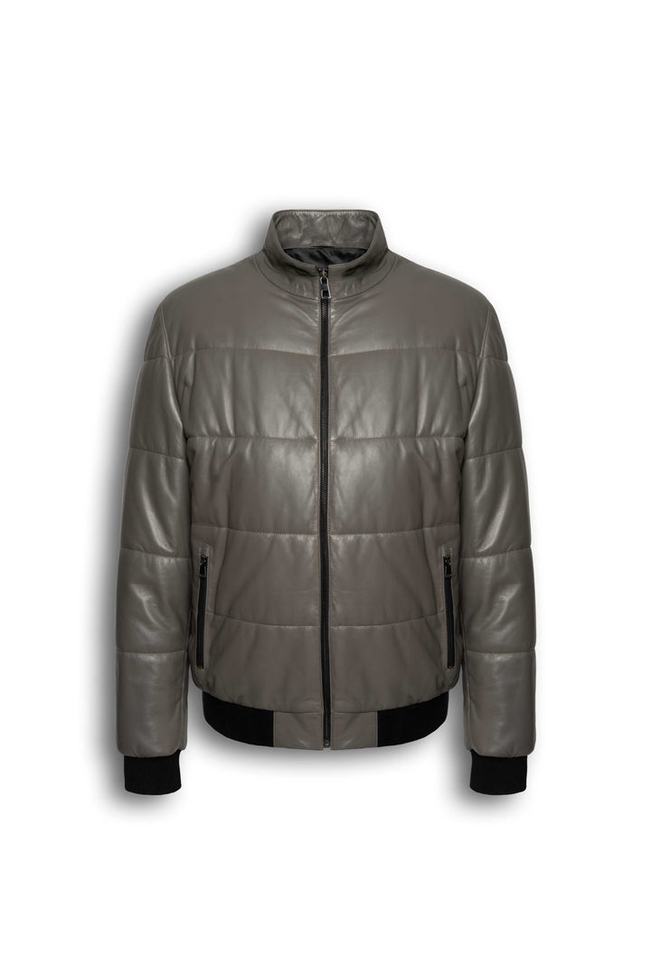 Arno Taupe Leather Puffer Jacket