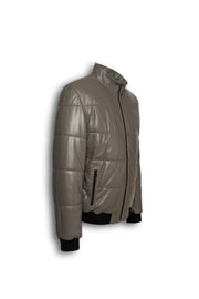 Zalvaro Arno taupe leather puffer jacket with horizontal quilting and rib-knit cuffs