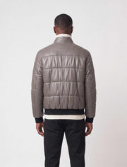 Zalvaro Arno Taupe Leather Puffer Jacket with lambskin, quilted design, and YKK zipper for cold weather luxury