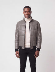 Zalvaro Arno taupe leather puffer jacket with lightweight insulation and YKK zipper