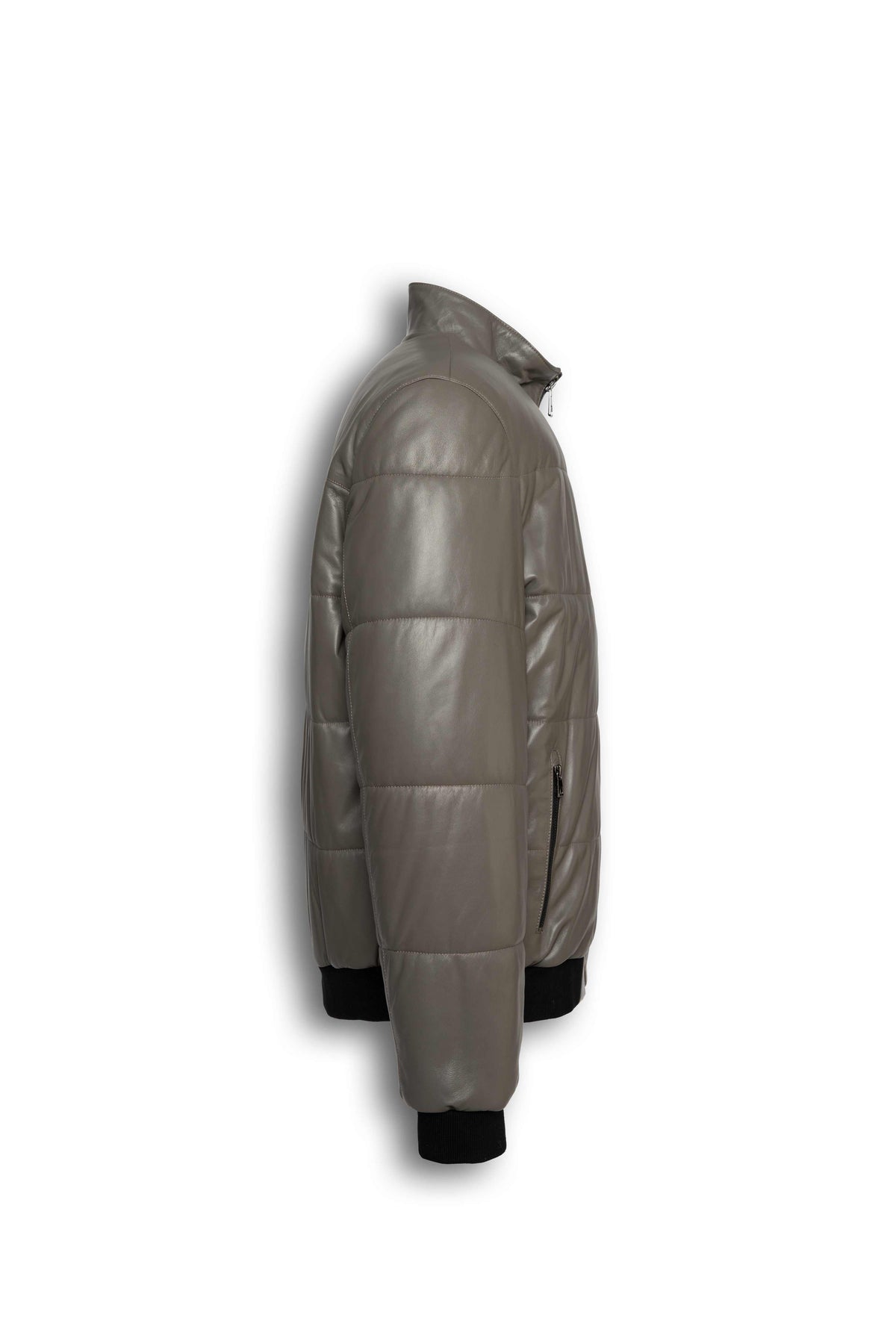 Zalvaro Arno taupe leather puffer jacket with quilted design and YKK zipper for men