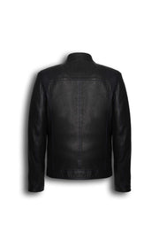Arven Men's Black genuine leather utility jacket with stand collar and multiple pockets