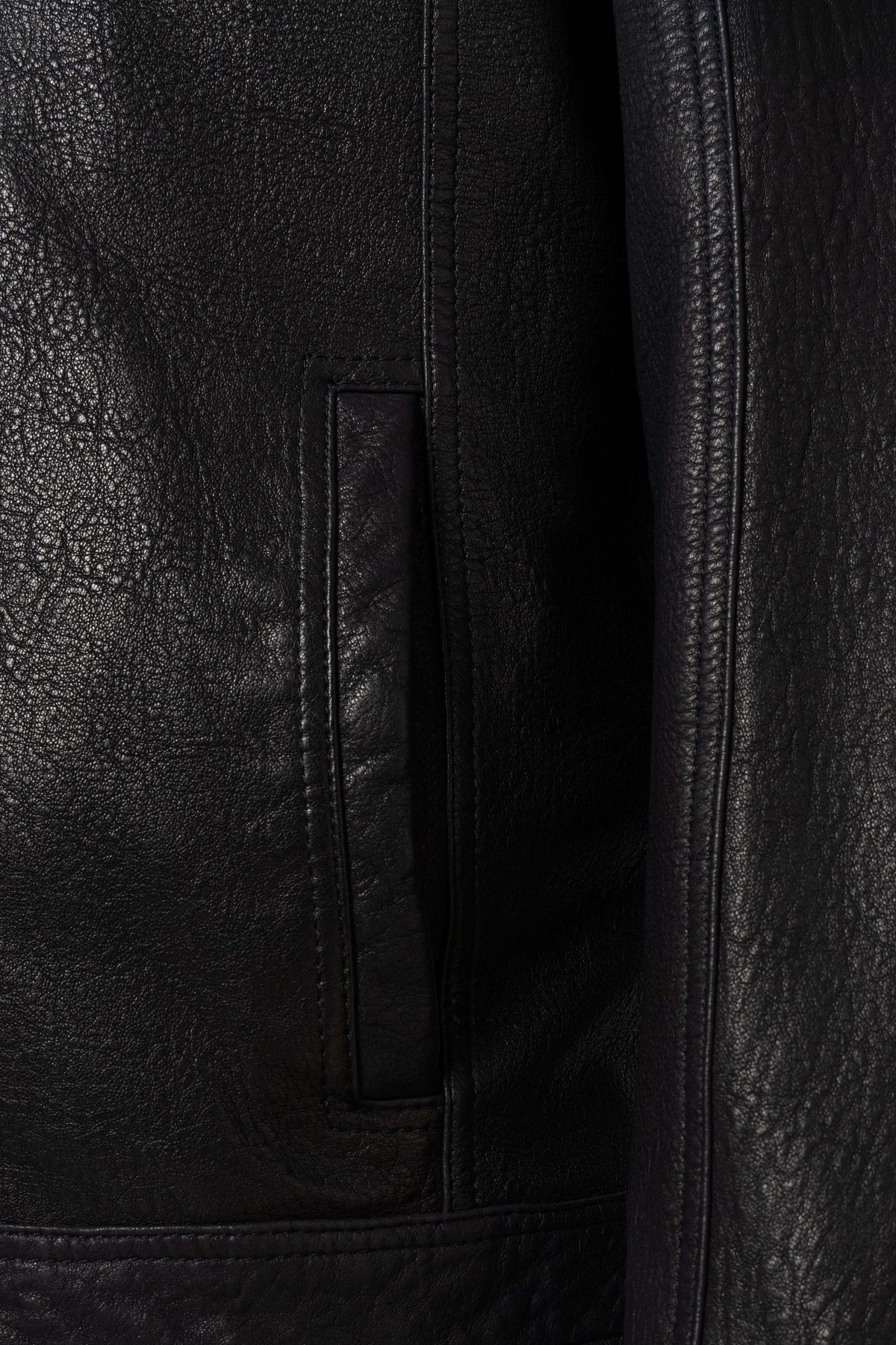 Arven Men's Black genuine leather utility jacket with stand collar and multiple pockets