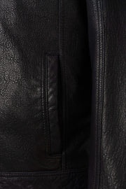 Arven Men's Black genuine leather utility jacket with stand collar and multiple pockets