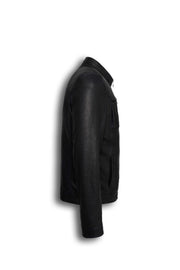 Arven Men's Black genuine leather utility jacket with stand collar and multiple pockets