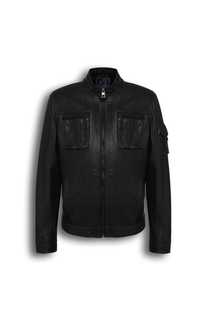 Arven Men's Black Genuine Leather Utility Jacket