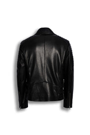 Zalvaro Atlas Black Biker Leather Jacket with asymmetrical zipper and quilted shoulders, crafted from premium genuine leather.