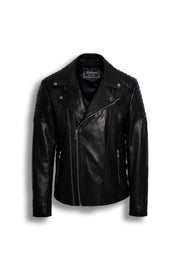 Zalvaro Atlas Black Biker Leather Jacket with asymmetrical zipper and quilted shoulders for men