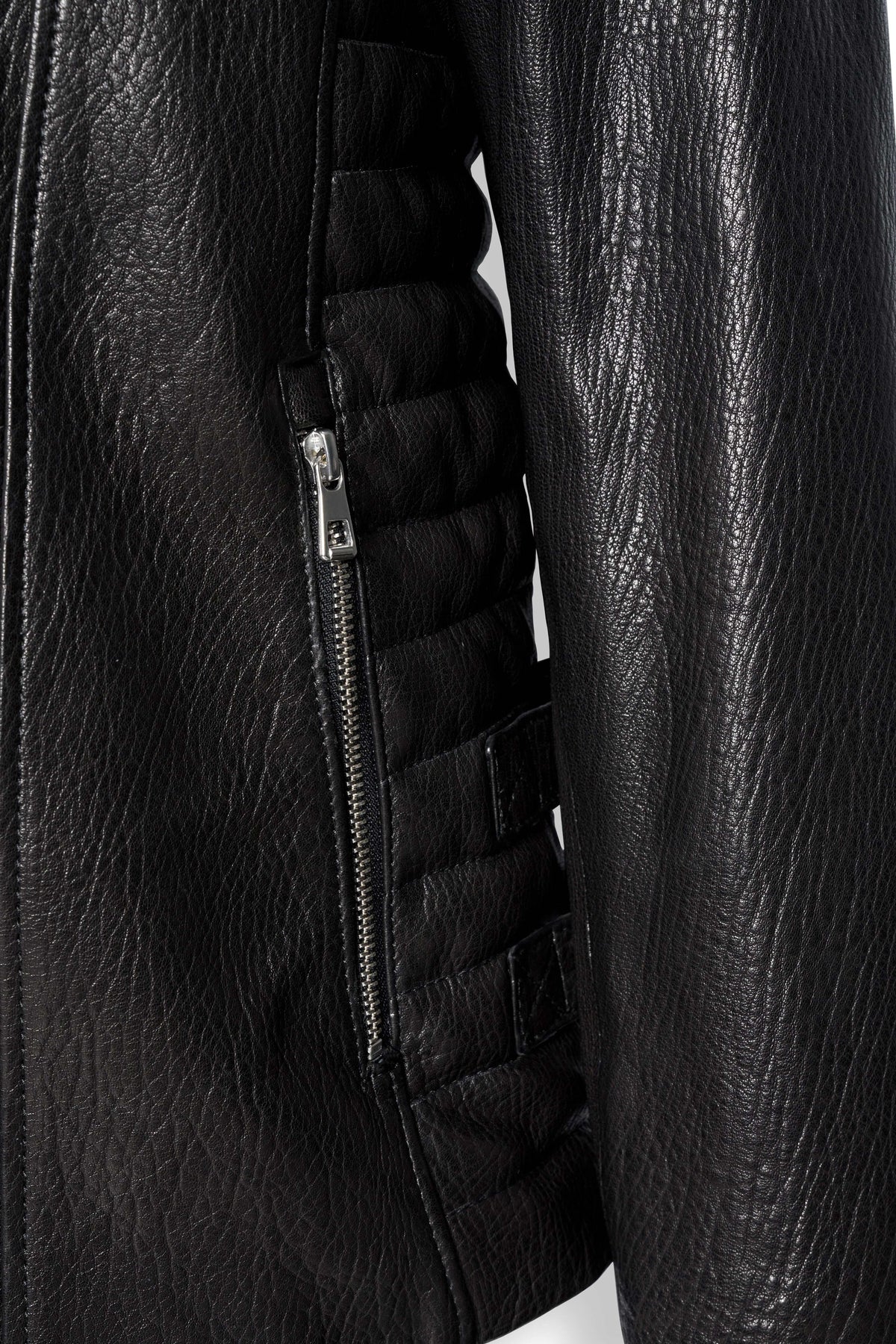 Zalvaro Atlas Black Biker Leather Jacket in premium genuine leather with asymmetrical zipper and quilted shoulders