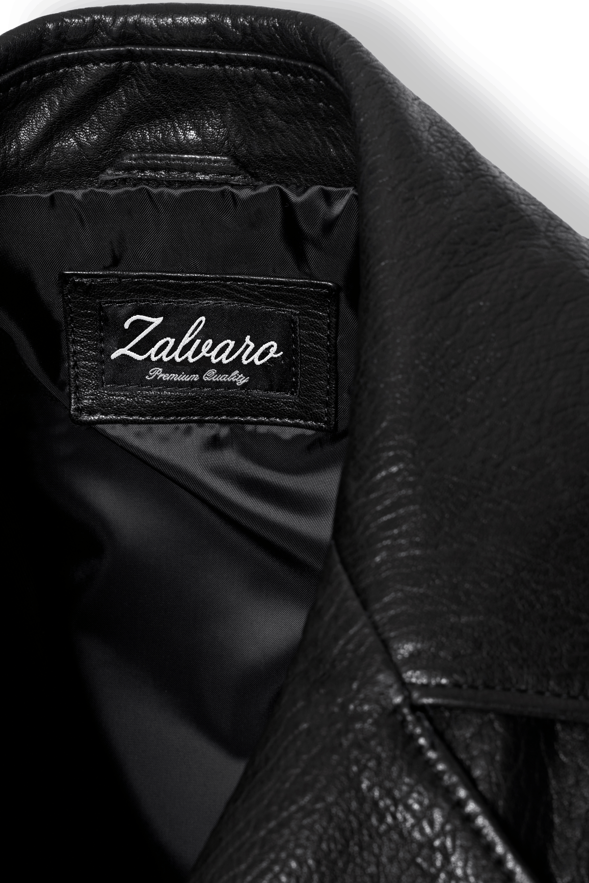 Zalvaro Atlas black biker leather jacket with asymmetrical zipper and quilted shoulders, premium genuine leather