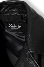 Zalvaro Atlas black biker leather jacket with asymmetrical zipper and quilted shoulders, premium genuine leather