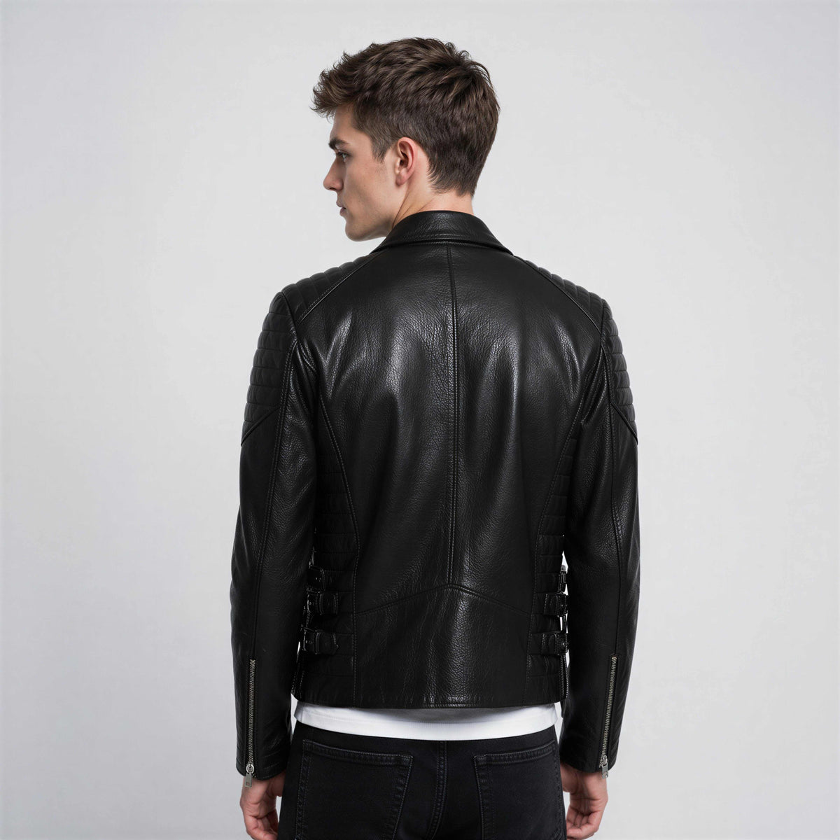 Zalvaro Atlas Black Biker Leather Jacket handcrafted premium leather with asymmetrical zipper and quilted shoulders