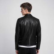 Zalvaro Atlas Black Biker Leather Jacket handcrafted premium leather with asymmetrical zipper and quilted shoulders