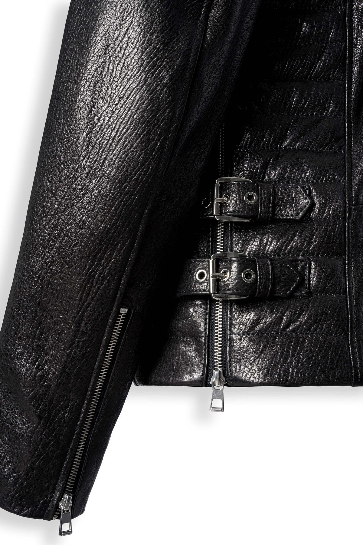 Zalvaro Atlas Black Biker Leather Jacket with asymmetrical zipper, quilted shoulders, and premium genuine leather craftsmanship