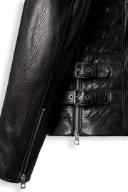 Zalvaro Atlas Black Biker Leather Jacket with asymmetrical zipper, quilted shoulders, and premium genuine leather craftsmanship