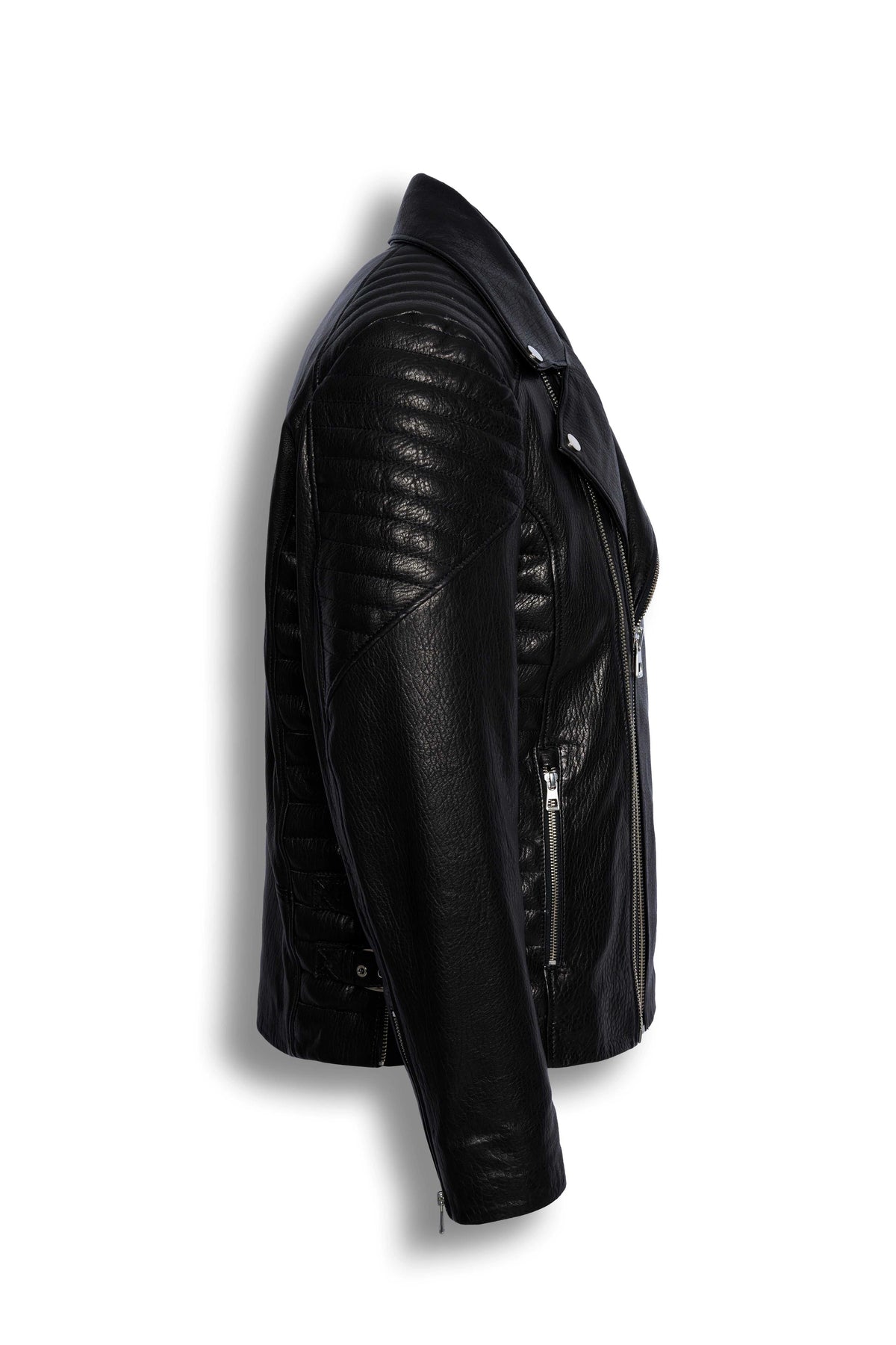 Zalvaro Atlas Black Biker Leather Jacket handcrafted premium genuine leather with asymmetrical zipper and quilted shoulders