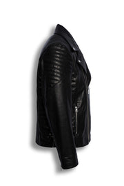 Zalvaro Atlas Black Biker Leather Jacket handcrafted premium genuine leather with asymmetrical zipper and quilted shoulders