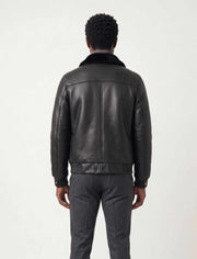 Zalvaro Noir Shearling Leather Bomber Jacket with soft shearling interior and refined collar