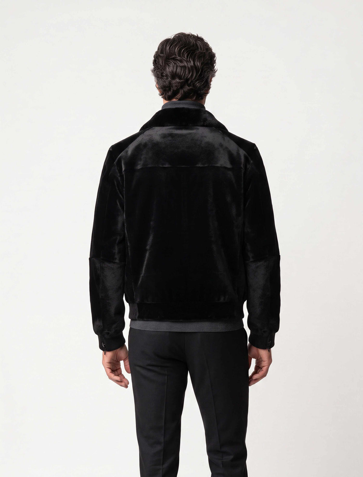 Black sheared fur bomber jacket with luxurious mink collar handcrafted in Turkey