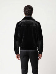 Black sheared fur bomber jacket with luxurious mink collar handcrafted in Turkey