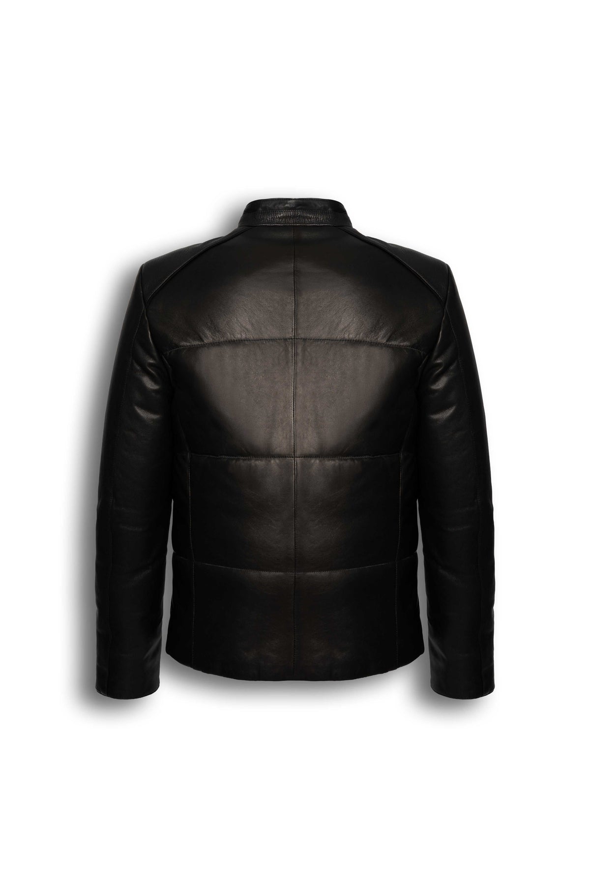 Zalvaro black genuine leather padded jacket with quilted detailing and stand collar
