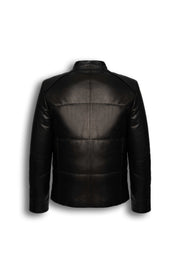 Zalvaro black genuine leather padded jacket with quilted detailing and stand collar