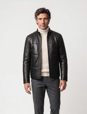 Zalvaro black genuine leather padded jacket with quilted detailing and minimalist design
