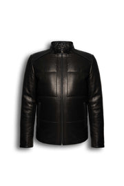 Zalvaro black genuine leather padded jacket with quilted detailing and minimalist design for men