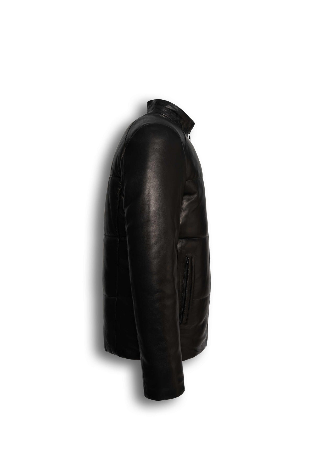 Zalvaro black genuine leather padded jacket with quilted detailing and minimalist design for men