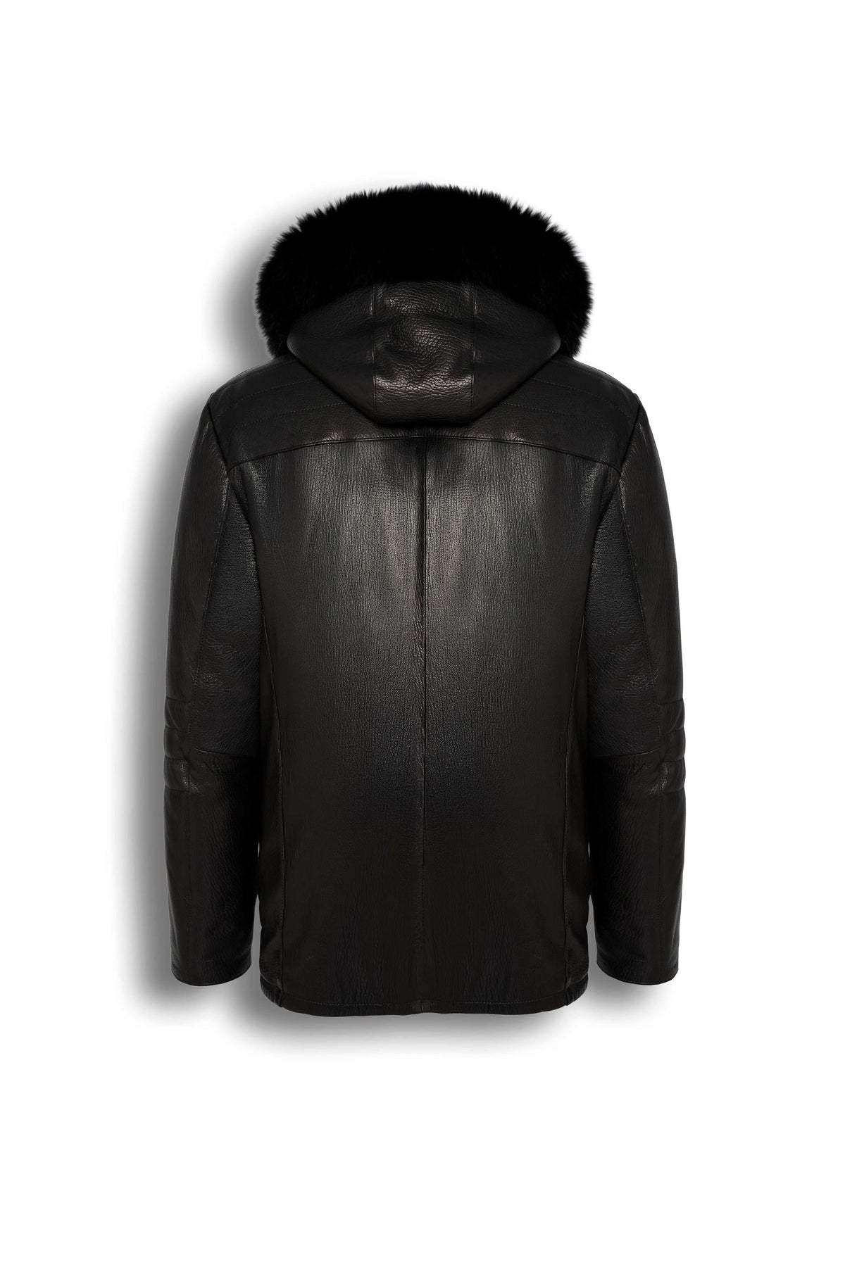 Black Genuine Shearling Hooded Leather Jacket made from premium sheepskin with natural black shearling lining