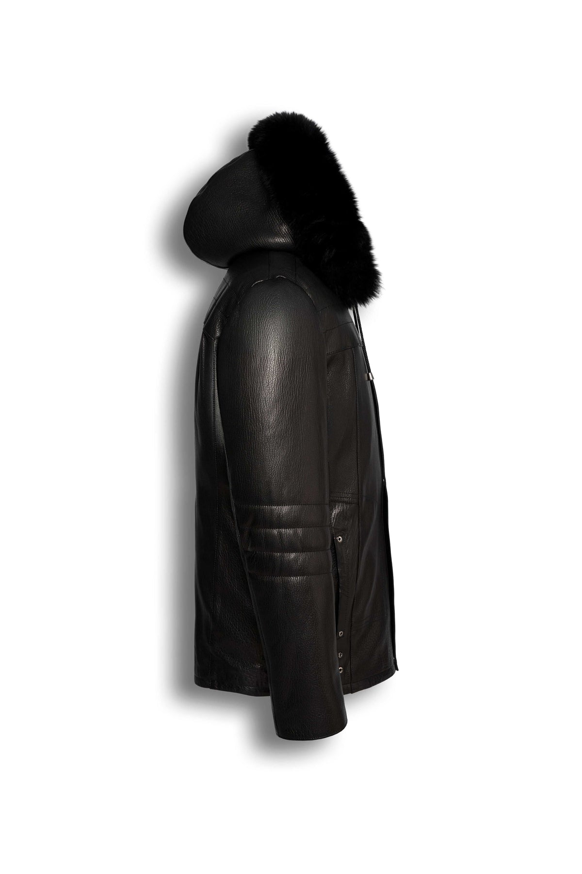 Black Genuine Shearling Hooded Leather Jacket made from premium sheepskin with natural shearling lining
