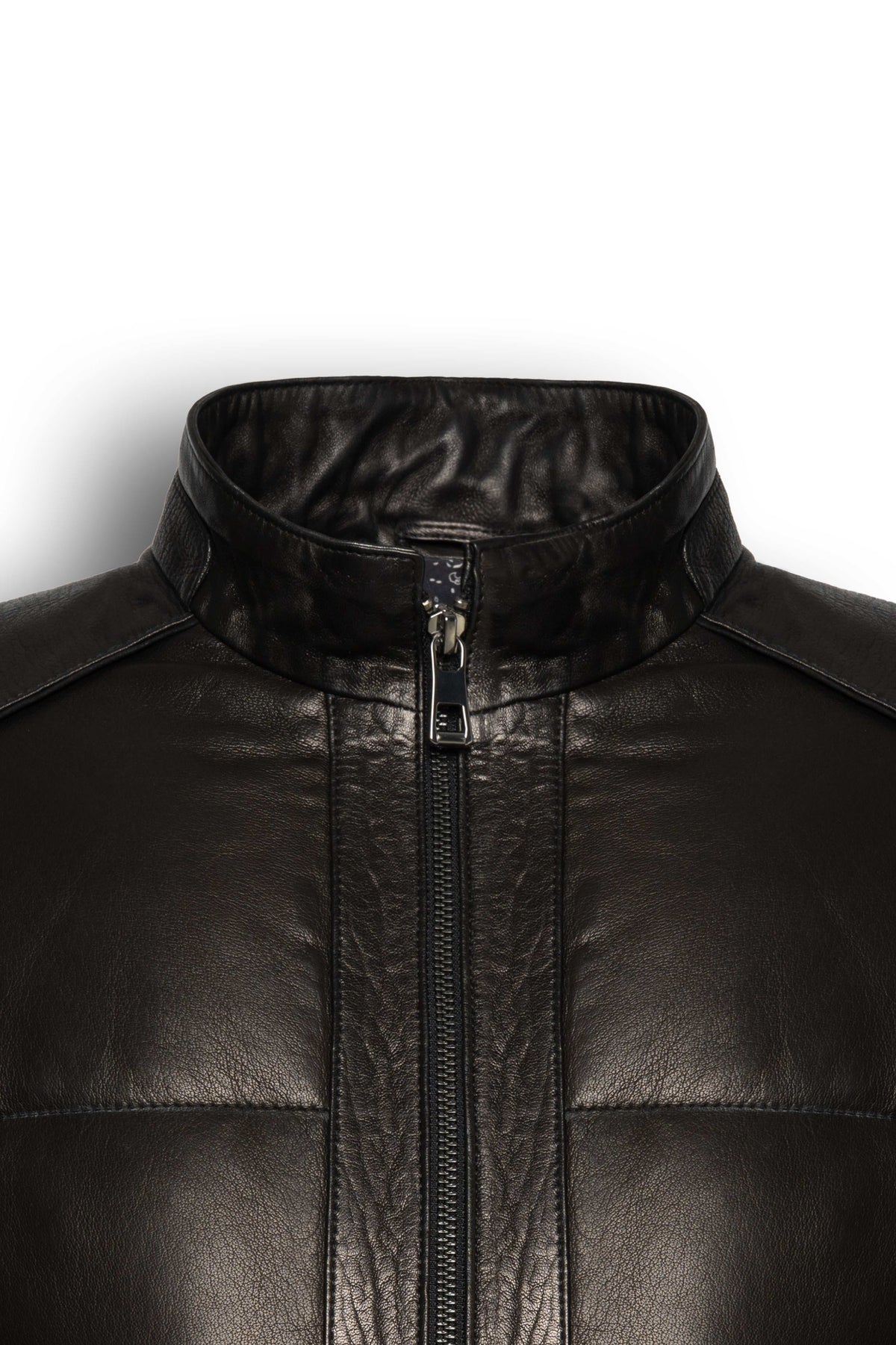 Zalvaro Black Genuine Leather men's padded jacket with quilted detailing and minimalist design