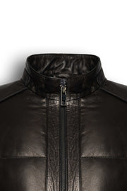Zalvaro Black Genuine Leather men's padded jacket with quilted detailing and minimalist design