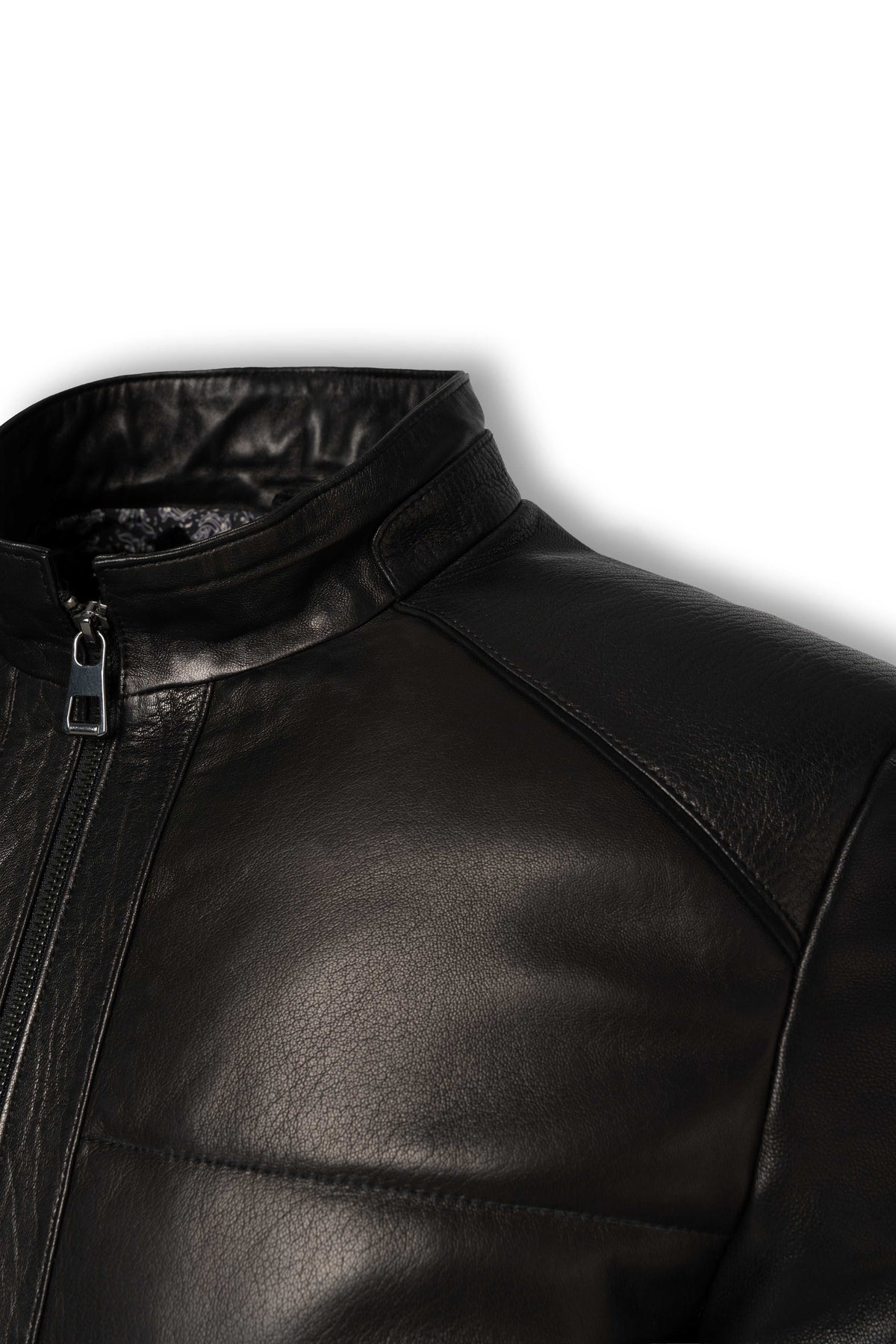 Zalvaro Black Genuine Leather padded jacket with quilted detailing and minimalist design for men