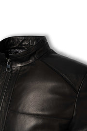Zalvaro Black Genuine Leather padded jacket with quilted detailing and minimalist design for men