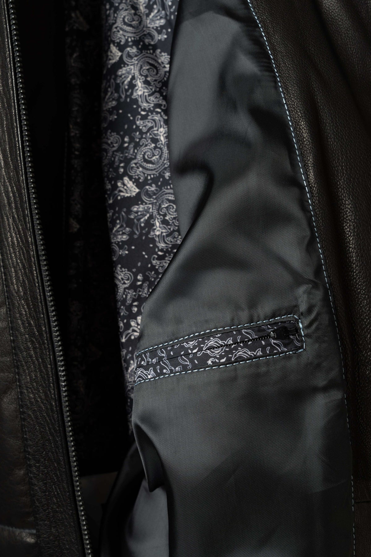 Zalvaro black genuine leather padded jacket with quilted detailing and minimalist design for men