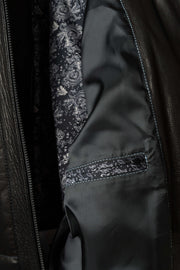 Zalvaro black genuine leather padded jacket with quilted detailing and minimalist design for men