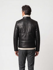 Zalvaro Black Genuine Leather padded men's jacket with quilted detailing and minimalist design