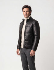 Zalvaro black genuine leather padded jacket with quilted detailing and minimalist design